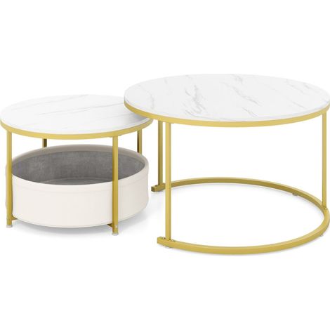Set di 2 tavolini rotondi da caffè 80 x 48,5 cm e 60 x 40 cm pratici e modulari creano un'atmosfera accogliente realizzati in metallo bianco 200017719