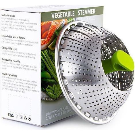 TrAdE Shop Traesio - Cestello Per Cottura A Vapore In Acciaio Inox Pieghevole Per Verdure - (1/5)