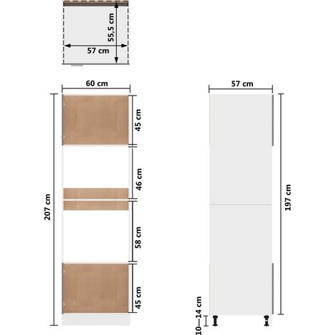 Vidaxl – Meuble micro-ondes Lyon blanc 60 x 57 x 207 cm – Bois d'ingénierie – 4 étagères – 2 portes – Rangement optimisé pour cuisine — vue 3