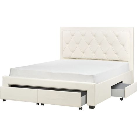 Letto matrimoniale in velluto beige con contenitore 160 x 200 cm Lievin