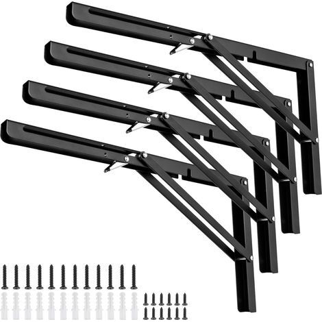 Set of 4 Folding Shelf Brackets, Corner Hinges, Heavy Load, Space-Saving, Folding Table, Wall Mounting, Maximum Load 75 kg (400 mm) (1/5)