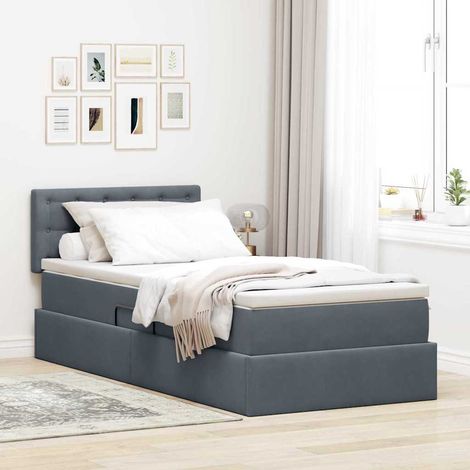 Bett mit Stauraum und LED mit LED Dunkelgrau 90 x 200 cm Samt