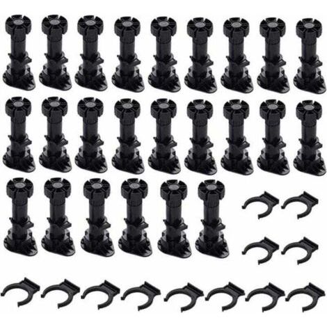 24 Kunststoff-Schrankbeine, Möbelbeine, verstellbare Möbelbeine (80 mm – 100 mm), schwarze Kunststoff-Möbelbeine