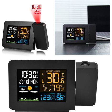 SJLERST Réveil à Projection Numérique pour Chambre à Coucher avec Station Météo, Thermomètre Hygromètre Intérieur Extérieur sans Fil, 7 Langues, Double Réveil pour Chambre à Coucher (1/5)