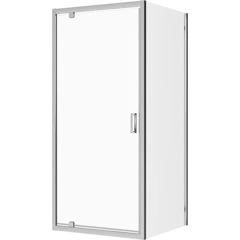 Cabine de douche 80x70 cm Porte battante d'angle et paroi fixe Profils Aluminium Chrome Verre transparent 6mm h190 - Réversible Mod. Apulia
