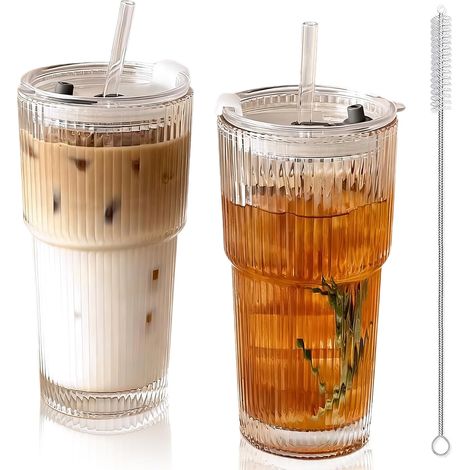 Set 2 Gobelets 600ml avec Pailles et Couvercles Étanches