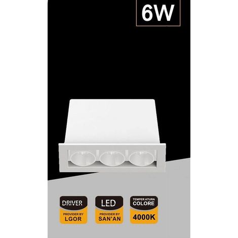 TrAdE Shop Traesio - Faretto Led Rettangolare Da Incasso 6watt Luce 3000k 6000k 4000k Moderno Xtd-3-b - -Bianco Naturale - (1/4)