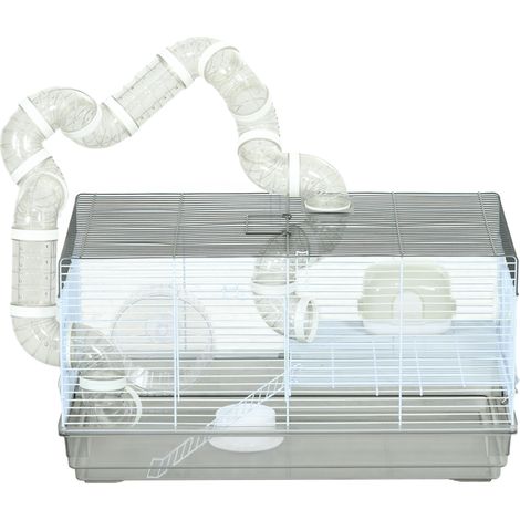 Cage hamster rongeur avec tunnel accessoires inclus fil d'acier 58 x 32 x 31 cm gris