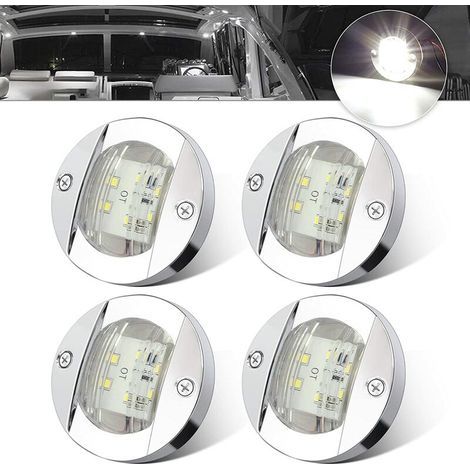 VURAHOME - 4PCS Blanc DC12V 6 LED Side Marker Light Feux de navigation Étanche Marine Boat Yacht Round Transom Ancre Stern Lights Lampe Lumière de courtoisie avec lunette chromée (1/4)
