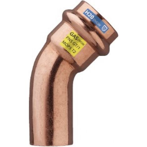 Curva 45° Maschio-Femmina ø15 Rame Pressfitting certificato acqua e gas