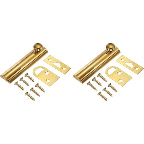 2Pcs Verrou De Surface En Laiton Massif 3", Verrou Coulissant De Sécurité Dissimulé Pour Porte Avec Vis, Verrou Poli Pour Porte Française Pour Placard Porte Encastrée, Ton Laiton (1/5)