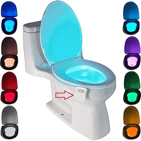 Lampe de Toilette, Veilleuse LED pour WC Salle de Bain Capteur Détecteur PIR 8 Changement de Couleurs Éclairage (seulement s'active dans l'obscurité) [Classe énergétique A] (1/5)