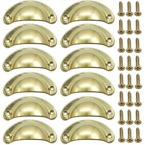 12 tiradores de puerta retro con forma de concha dorada de 82 mm para muebles vintage y cajones, con tornillos -Crezuo