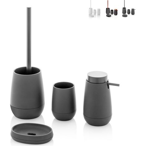 Set da bagno dispenser bicchiere portasapone e portascopino Trendy - Nero (1/5)