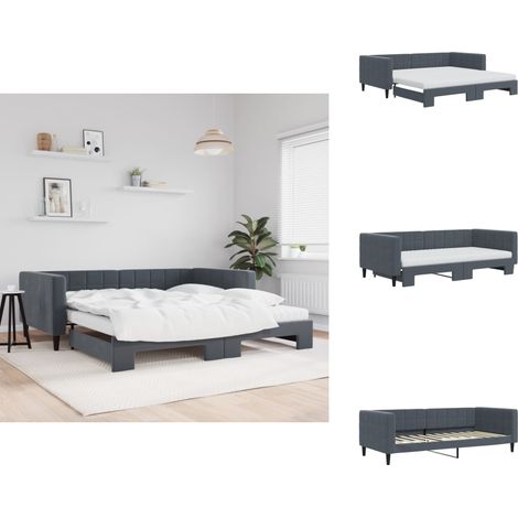 Lit de jour et gigogne et matelas gris foncé 100x200 cm velours - Lit De Jour Avec Lit Gigogne - Lits De Jour Avec Lits Gigognes - Canapé-lit - Lit D'appoint (1/5)