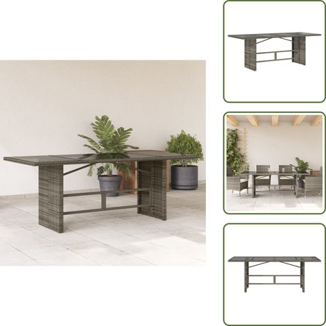The Living Store Tavolo da Giardino Piano in Vetro Grigio 190x80x75cm Polyrattan - Tavolo da giardino in rattan