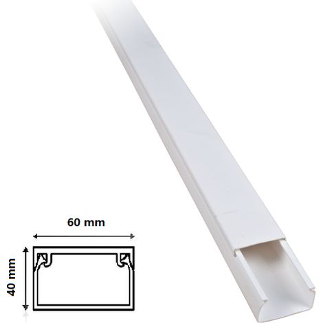 2 mt Canalina per cavi elettrica 60x40 mm in plastica passacavi bianco coprifili a parete con copertura Canalina