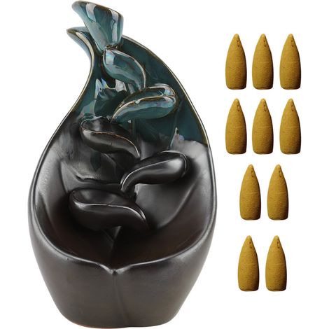 Brûle-encens céramique à contre-courant, brûleur de bâtons d'encens décoratif avec fumée retombante, ornement de maison. (1/5)