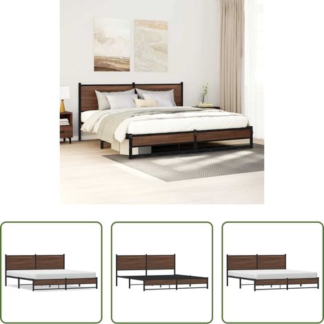 vidaXL Eiche Optik -  Metallbett ohne Matratze Braun Eichen-Optik 180x200 cm (1/5)