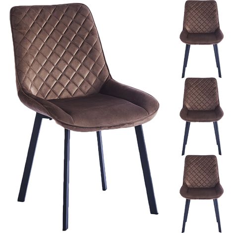 Set 4 Sedie da Pranzo Rivestimento Velluto Marrone Sedia Ufficio Casa Ergonomica (1/5)