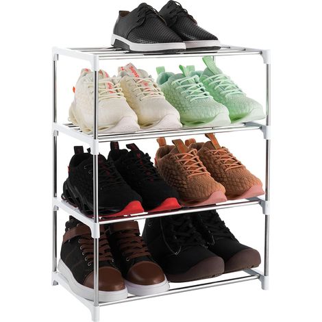 Étagère à Chaussures empilable à 4 Niveaux, légère pour entrée, Couloir et Placard (Blanc) (1/5)