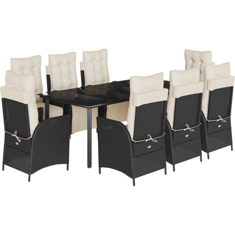Maison Exclusive - Set da Pranzo da Giardino 9 pz con Cuscini Nero in Polyrattan (1/5)