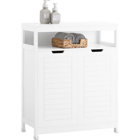 Sobuy – Meuble colonne de salle de bain 70x35x90cm – BZR121W – Bois MDF laqué blanc – 2 portes avec étagères réglables – Montage facile (1/5)