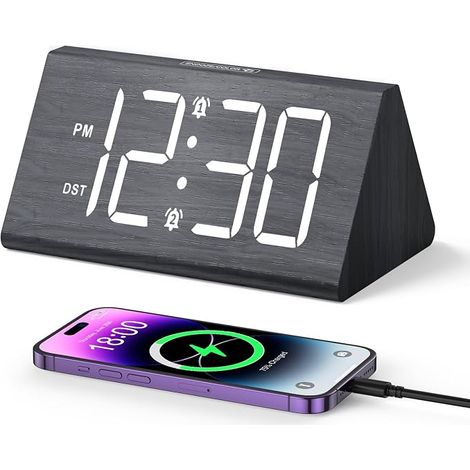 Sveglia digitale ORIA, sveglia a LED da 6,7", moderna sveglia da scrivania con 2 impostazioni di allarme, 5 livelli di luminosità, volume regolabile, porta USB, funzione snooze, ora legale, formato 12 (1/5)