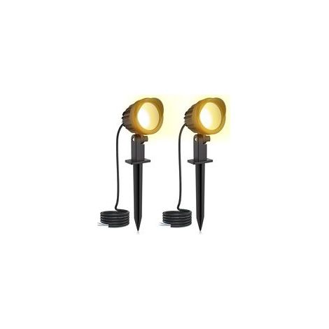Projecteur LED extérieur 7W 2 pièces Blanc chaud 2700K IP66 étanche 500LM avec piquet 85-265V/AC Lampe de jardin matelassée pour patio, allée, arbustes, plantes, terrasse [Classe énergétique G] (1/5)
