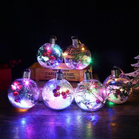Glänzende Weihnachtskugeln mit LED-Lichtanhängern, wiederaufladbare Kugeln, Hängekugeln für den Weihnachtsbaum, Partyschmuck, 6 Stück (Zh [Weißer Reis]) (1/5)