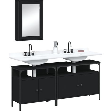 3 Piece Bathroom Furniture Set Black Engineered Wood vidaXL (1/5)