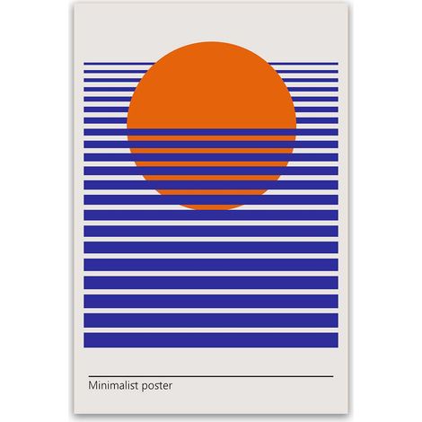 Tableau soleil orange et lignes bleues minimalistes (1/5)