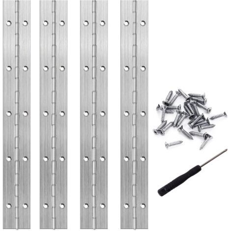 Charnière piano 25 cm en acier inoxydable 304 – 10 trous pré-percés – Accessoires inclus : 40 vis et tournevis – Pour portes lourdes (1/5)