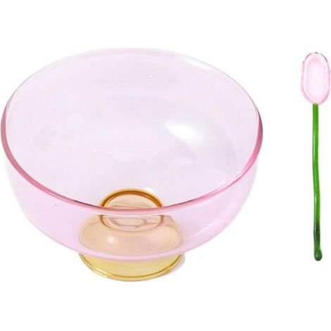 6 Coupes à dessert, Bol en verre coloré, Pied transparent, Cuillère incluse, Pour glace et salade de fruits (1/5)
