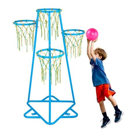 Basketballkorb für Kinder, 4-Korb-Basketballkörbe für Kinder, tragbarer Basketballständer mit einstellbarer Höhe & 3 Bällen, Basketball-Spielzeugset für Kinder jeden Alters, Jungen und Mädchen