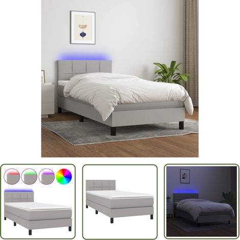 The Living Store Boxspringbett mit Matratze & LED Hellgrau 100x200 cm Stoff - Boxspringbett - Betten - Schlafräume - Doppelbett - Liegefläche 100x200 Cm (1/5)
