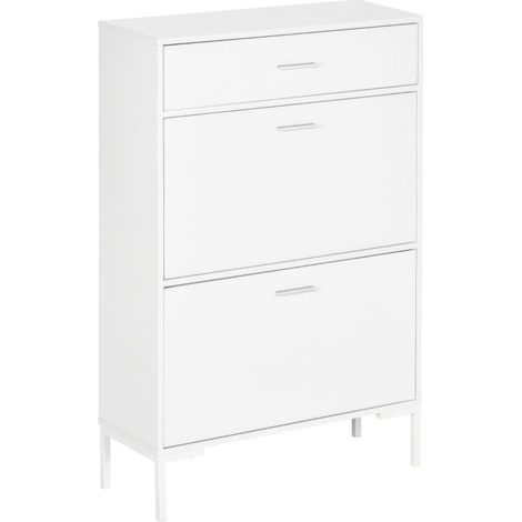 Mobile Scarpiera Moderno per 12 Paia di Scarpe con 2 Ante a Ribalta e Cassetto, 76x26x110 cm, Bianco (1/5)