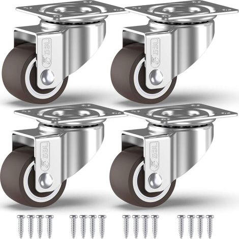 [NIEMALS VERWENDET] Lenkrollen für Möbel ohne Bremse + Schrauben – 25 mm bis 40 kg – Mini-Rolle ohne Spuren auf dem Boden für schwere Lasten – Gummirad für Trolley – Silber