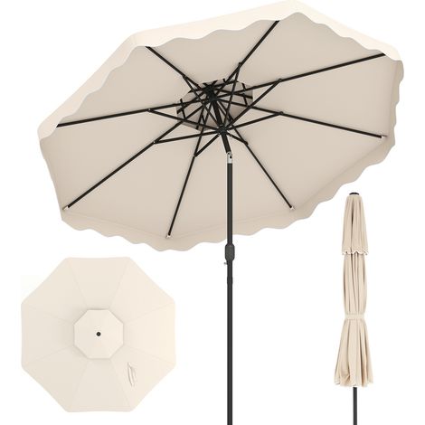 Parasol de 300 x 260 CM, Protection Solaire, avec Hauteur Réglable, Inclinable sur 30° Dans les 2 Sens, Parasol de Jardin Extéieur, Sans Base, Beige (1/5)