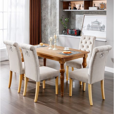 Esszimmerstuhl 4er Set Samt Beige Massivholz OKMYHOME (1/5)