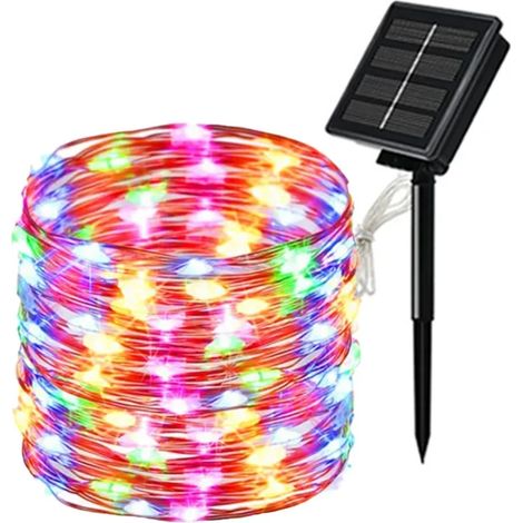 Guirlande lumineuse solaire LED multicolore de 7 m (50 LED) pour jardin extérieur, étanche et scintillante, idéale pour Noël, terrasse ou fête. (1/5)