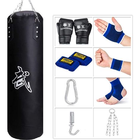 Sacs de Boxe Suspendus, Équipement de Boxe pour Gymnase À Domicile avec Gants, Chaîne, Crochet de Plafond pour Entraînement Lourd pour Adolescents et Adultes (Non Rempli) (1/5)