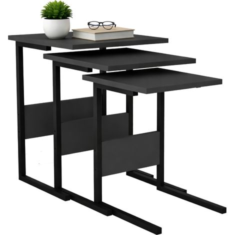 Couchtisch Caprauna, rechteckig, Platte aus Holzwerkstoff, Farbe Schwarz, Maße 40x40x55h cm, Anthrazitschwarz