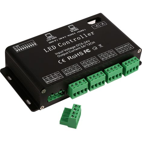 Contrôleur LED RGB 6 Canaux DC5V-24V, Décodeur DMX pour Bandes LED, Module Noir