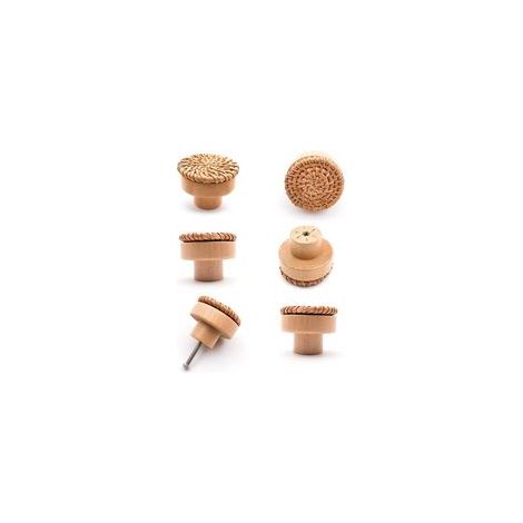 6 pièces Poignée meuble bois Poignée tiroir en bois Boutons de meuble convient pour armoires de cuisine, poignées de porte, tiroirs et salon 40 x 30 mm