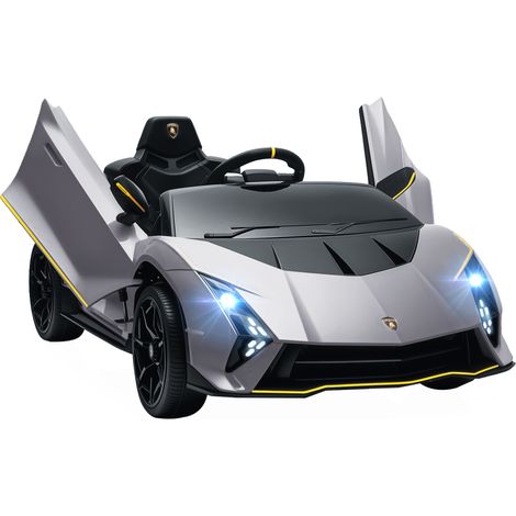 AIYAPLAY coche eléctrico para niños de +3 años Lamborghini Autentica con batería 12V mando a distancia faros bocina arranque suave y música MP3 gris (1/5)