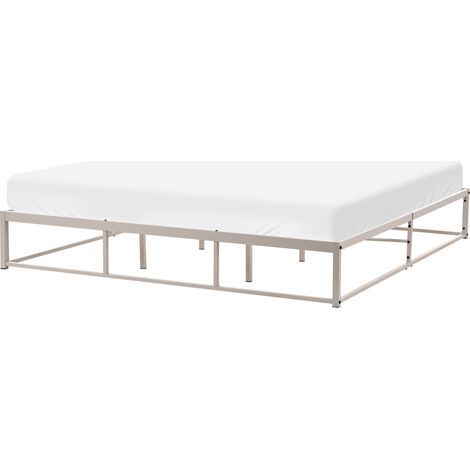 Lit Moderne Industriel en Métal 180 x 200 cm Lattes Intégrées sans Tête de Lit Beige Clair Viry