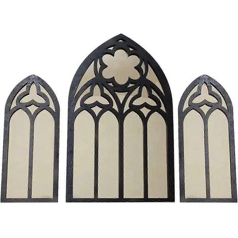 Lot de 3 miroirs muraux gothiques décoratifs, style vintage, en forme d'arche, pour la décoration de salle de bain et d'intérieur.-golden