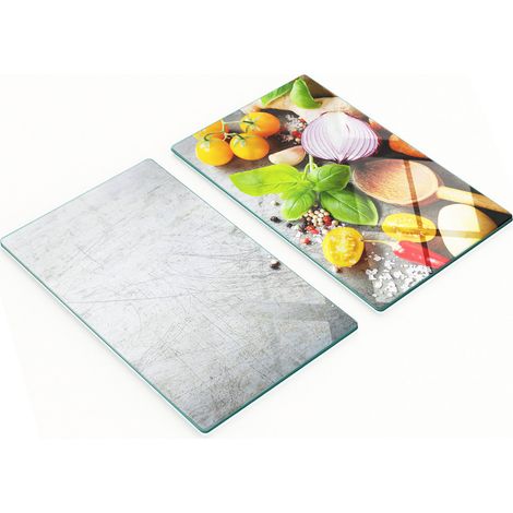 Tablas de cortar decorativas de vidrio para cocina con dibujos de verduras, 2 x 30 x 52 cm.