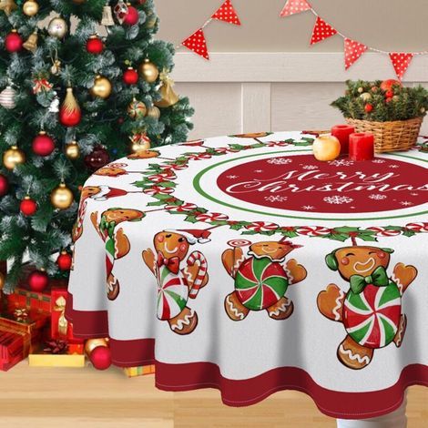 Nappe ronde de Noël d'hiver - Nappe Happy Gingerbread Man de 60 pouces - Pour fêtes intérieures, patio, cuisine d'hiver et plus encore - 1 feuille (1/5)